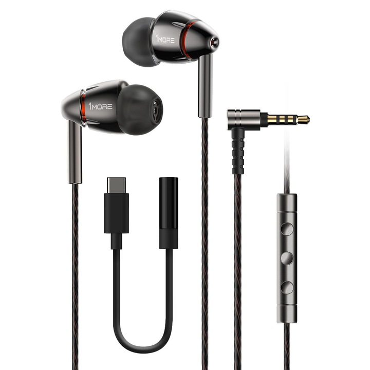 Căști Intraauriculare 1More Quad Driver, Negre, Ideale pentru Smartphone-uri/PC/Tablete