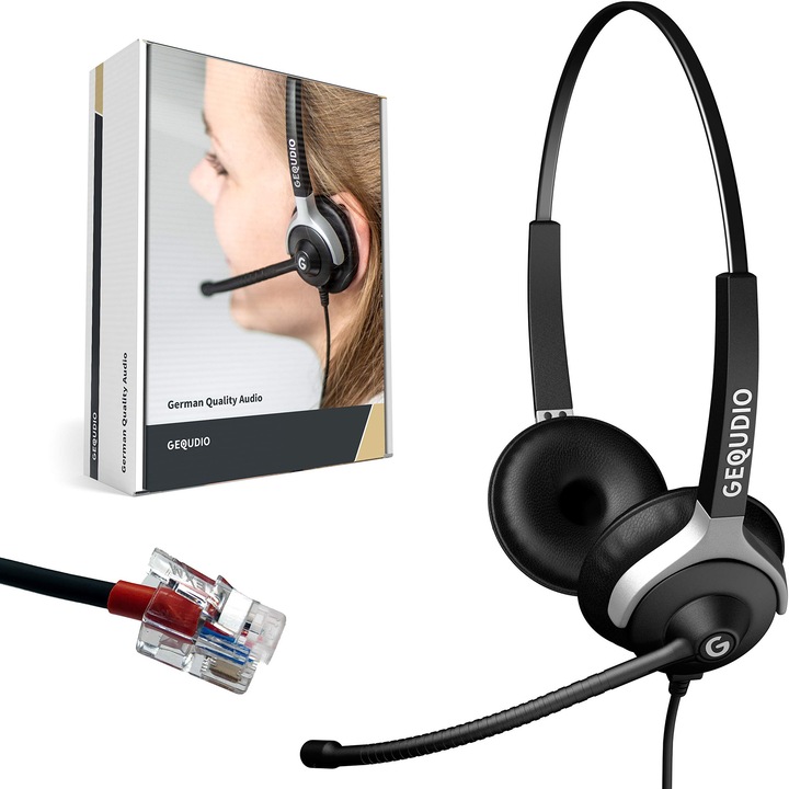 Casti Gequdio cu microfon, cablu RJ, pernite de schimb, 80g, pentru urechi