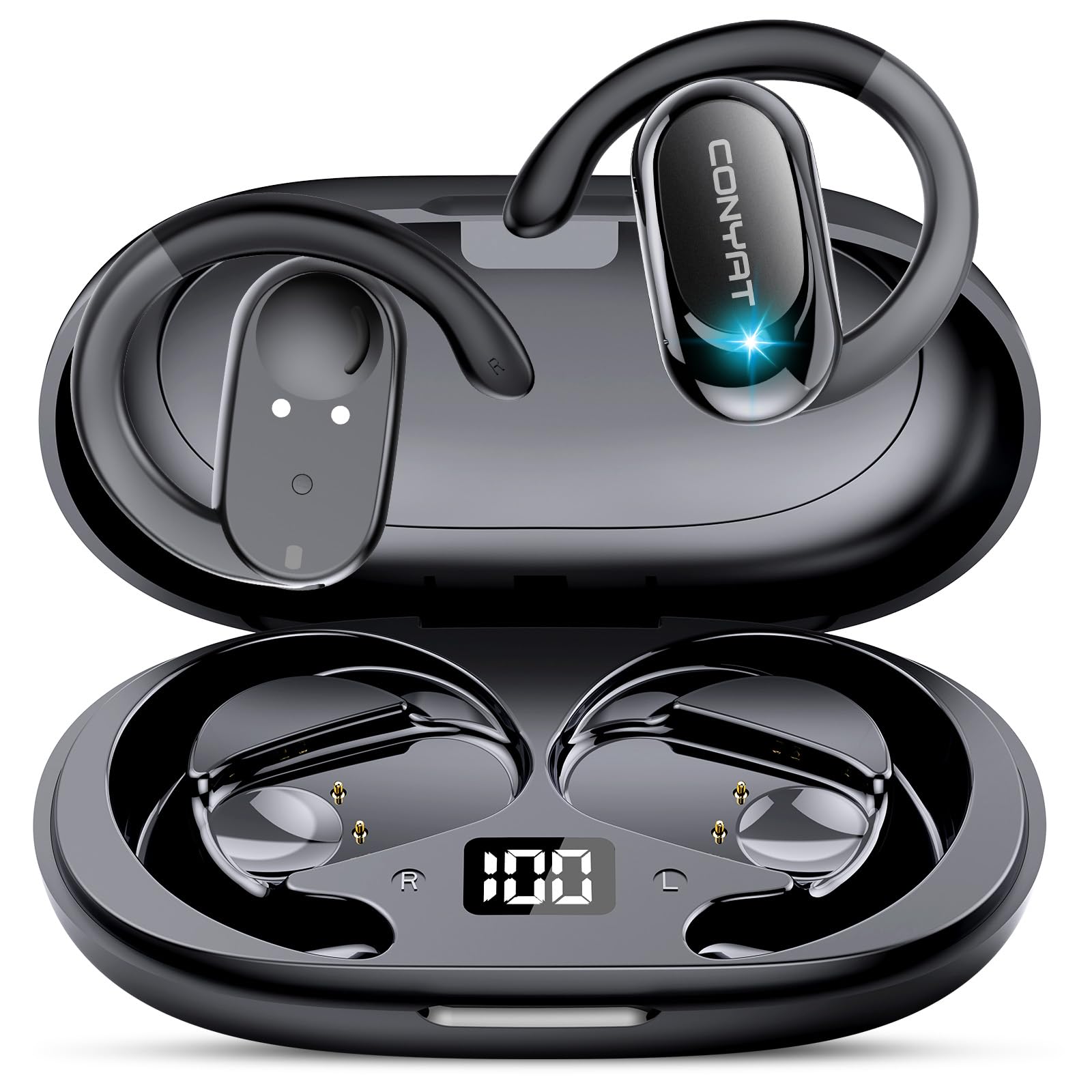 Casti wireless Conyat Open Ear, Bluetooth 5.4, 58H redare, negre