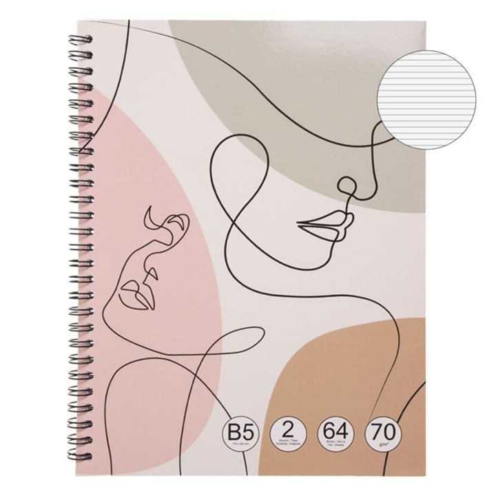 Тетрадка B5 с редове с абстрактен модел и спирала – 2 предмета, 64 листа – Ученически пособия Antbro