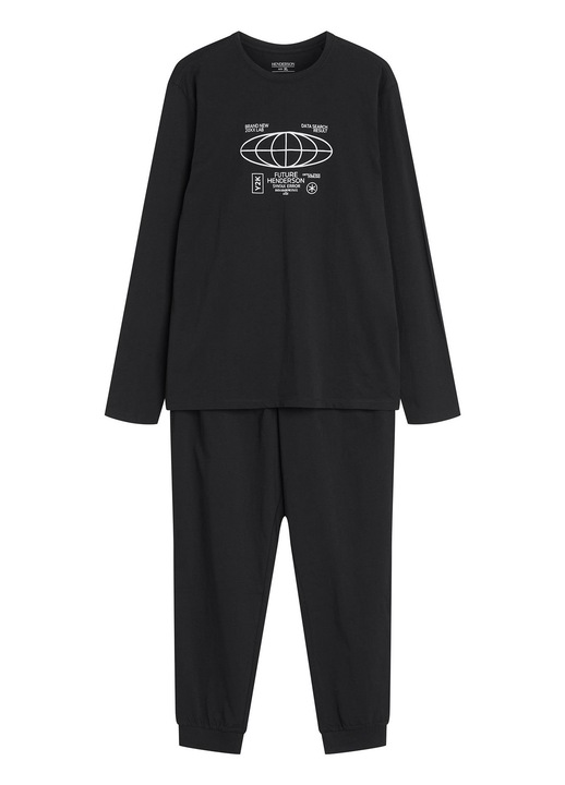 Pijamale pentru barbati, Henderson Loger, bumbac, imprimeu original, negru, Negru