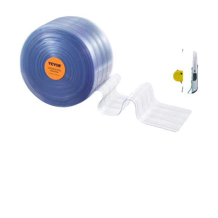 Szalagfüggöny, tartós PVC, bordázott kialakítás, 45 m x 20 cm