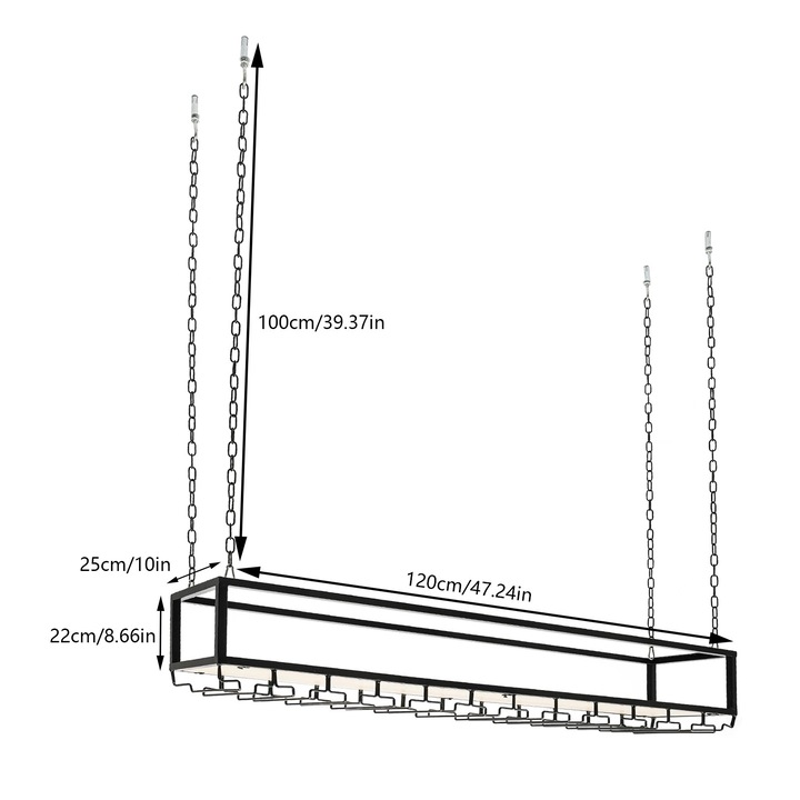 Suport vinuri vintage suspendat, cu suport pentru pahare, reglabil, montare pe tavan, raft sticle vin 100/110/120cm, livrare DHL, nou, 120cm