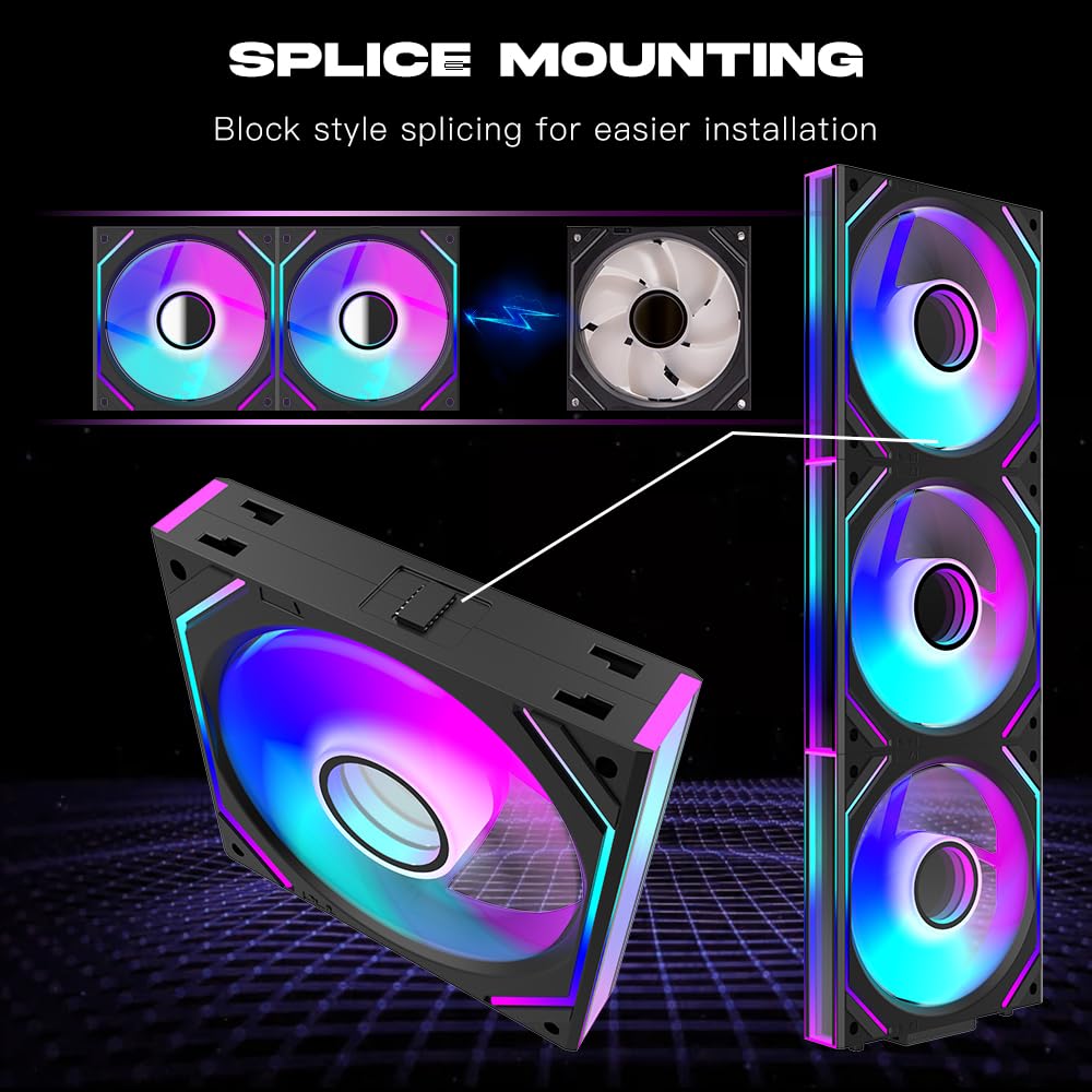 Jungle Leopard STARLINK Single Frame Fan Unit with Speed Display, All-in-One Design, with 1/2/3 x 120 mm 2300RPM/66.6CFM/2.77mmH2O ARGB PWM Fan (2, BK, AL