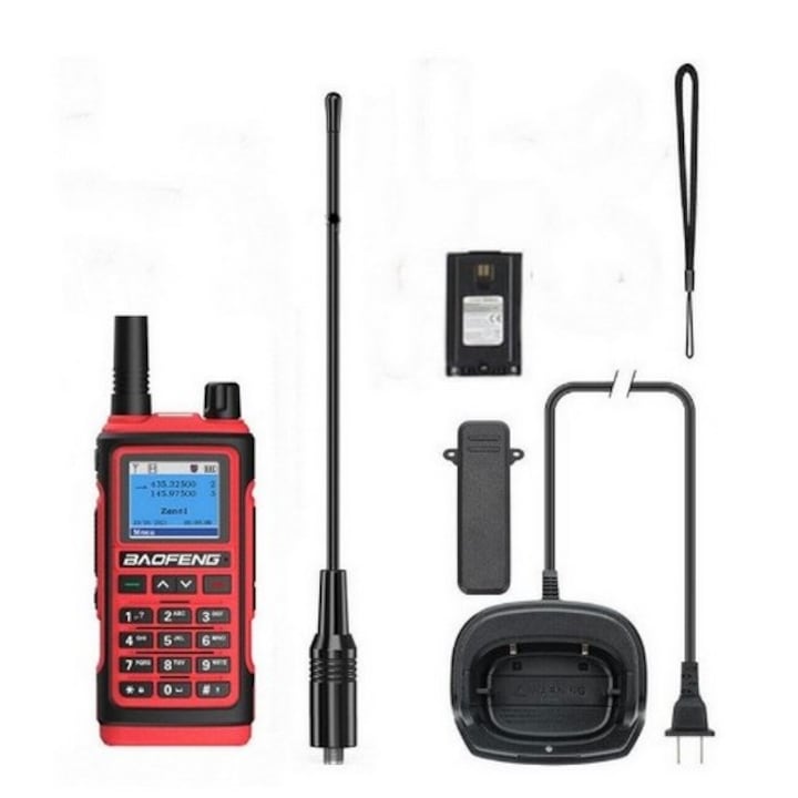 Baofeng UV17 SkyTechs® Walkie Walkie Talkie cu raza lunga de actiune VHF/UHF, tri-banda 1800 mAH, 999 de canale Rosu