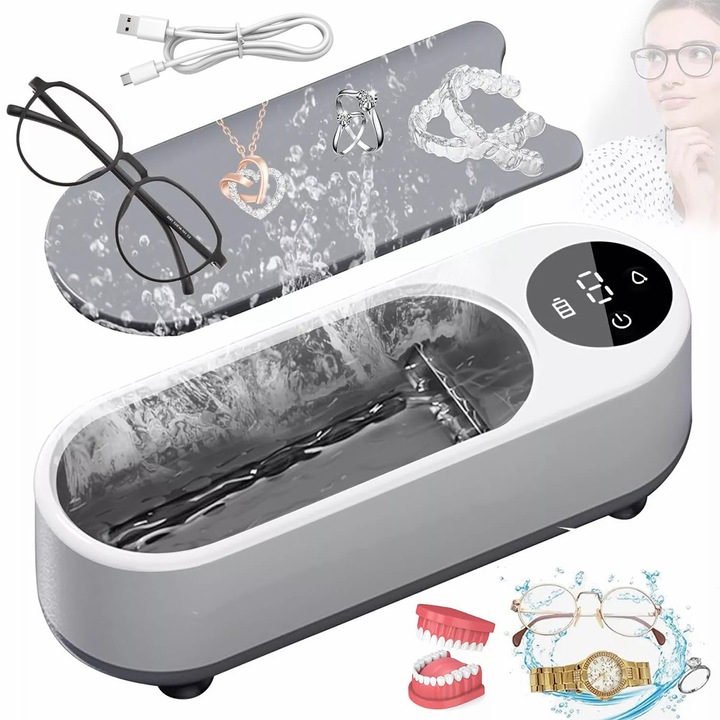 Professzionális Ultrahangos Sterilizátor, 45000Hz, 380 ml, Tisztíthat Ékszereket, Üveget, Műfogsorokat, Szemüvegeket, Órákat, Érméket, Laboratóriumi Eszközöket, Manikűr/Pedikűr Kiegészítőket, Cumisüvegeket és Cumikat, Fogkeféket