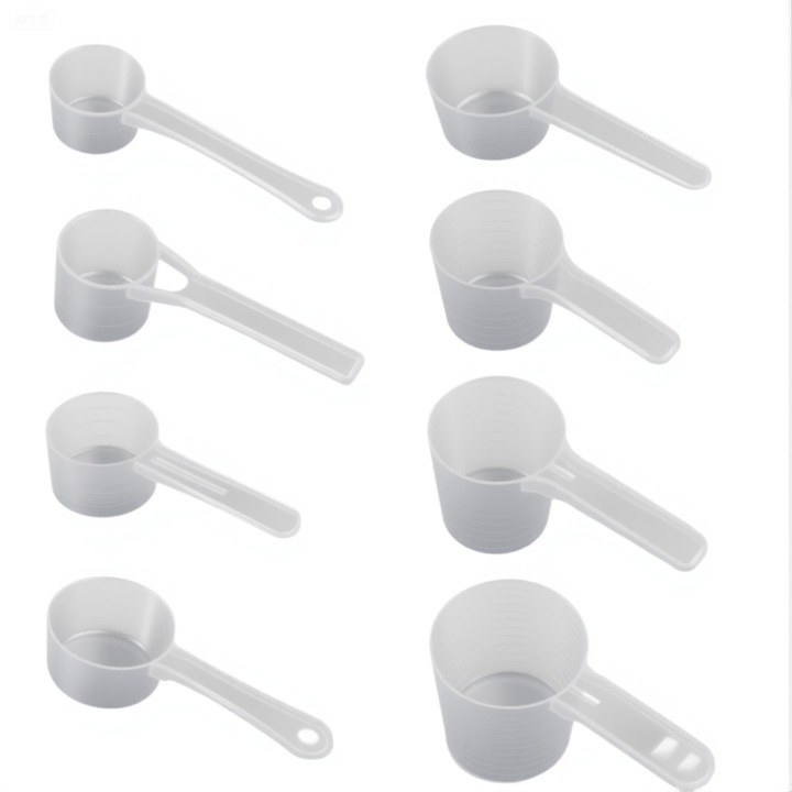 Мерителни Лъжици Прозрачни 8 Броя (10ml/15ml/20ml/30ml/50ml/80ml/100ml/120ml), с Градуирана Скала в Милилитри, Omelivon®, за Перилни Препарати/Мляко на Прах/Брашно/Кафе