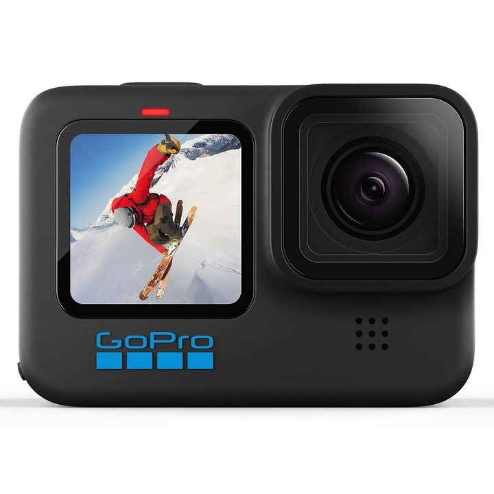 GoPro Hero10 Fekete Akciókamera, Vízálló, Érintőképernyős Elülső És Hátsó LCD-vel, Ultra HD 5.3K60 Videó, 23MP Fényképek, 1080P Élő Közvetítés, Webkamera, Stabilizálás