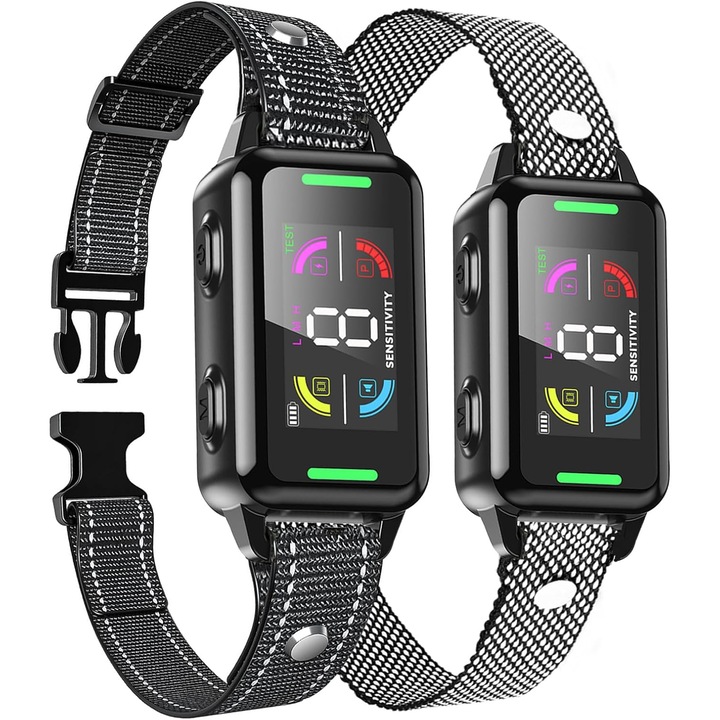 Електрическа каишка против лай за кучета, YeeLei®, 4 режима, звук, вибрация, статичен шок, интелигентен AI чип, 8 нива, водоустойчива IP67, LED дисплей, регулируема 3-18 см, сив/черен