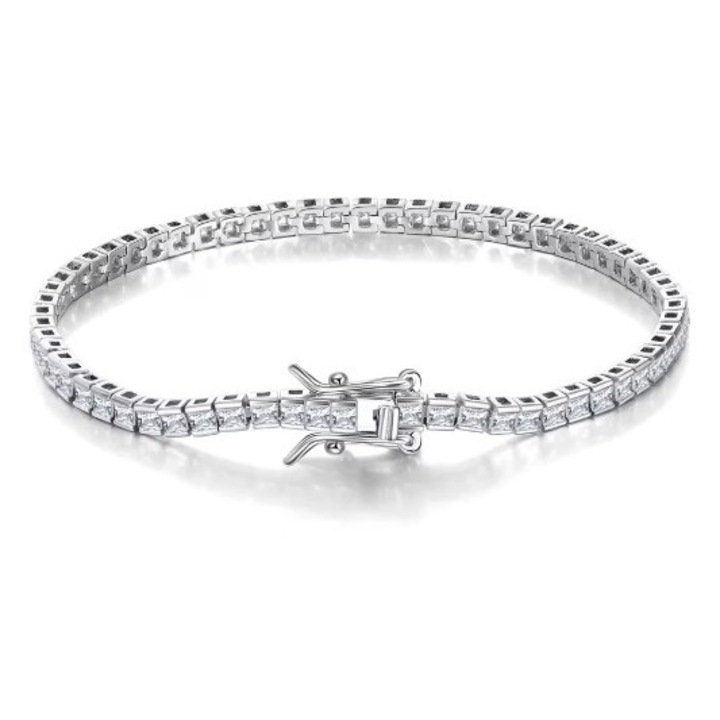 Bratara tip tennis din argint 925 cu zirconiu transparent, model plat, 17 cm, 2 mm