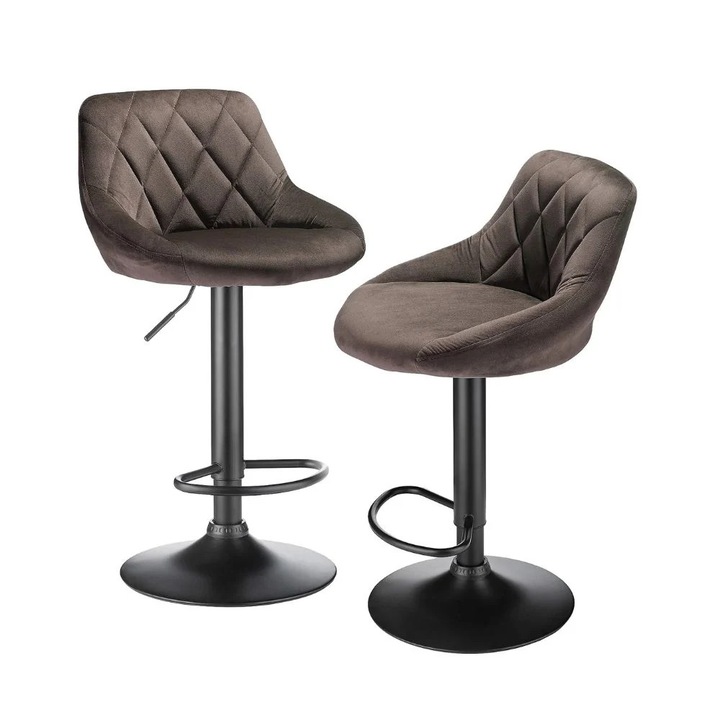 2 darabos bársony bárszék szett, forgó, magasságállítás 85-105 cm, sötét khaki