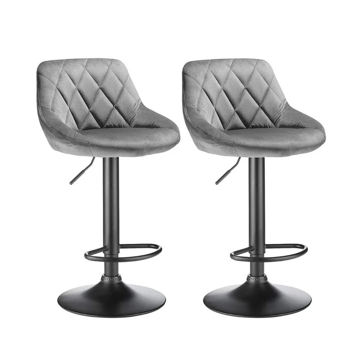 2 részes bárszék szett, magasságban állítható bársony forgóülés, világos szürke