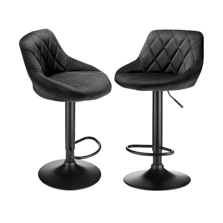 Bárszék szett, bársony forgatható ülőfelület, állítható magasságú, fekete