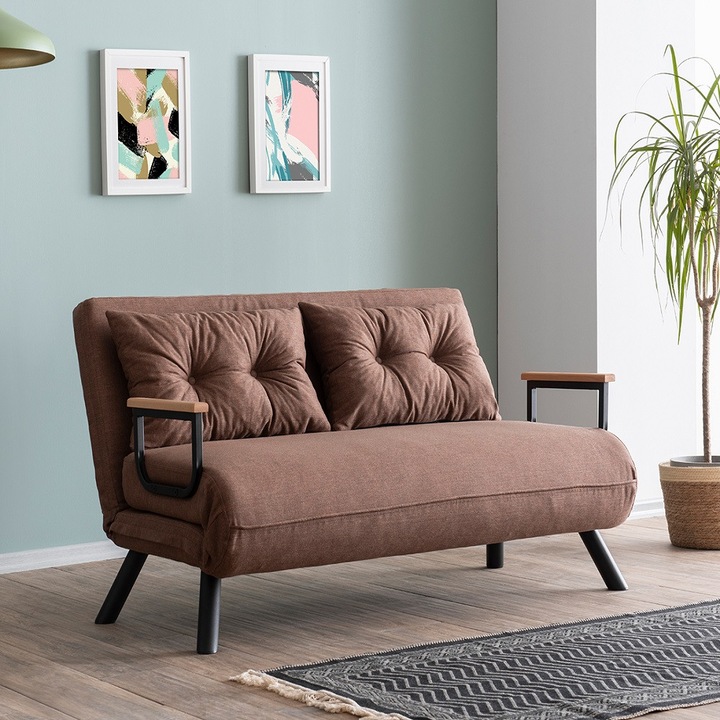 Canapea extensibila 2 locuri living 133x175 cm – stofa, nuanta maro – Seda