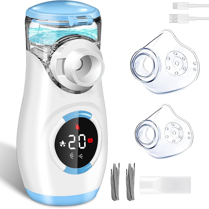 Aparat Aerosoli Breathe Buddy MY-135B Pro, Nebulizator, Portabil, Validat Clinic, Ultrasonic, Tehnologie Mesh, Acumulator 1200 mAh, Aaccesorii, Super Silentios, Pentru Copii si Adulti, Alb