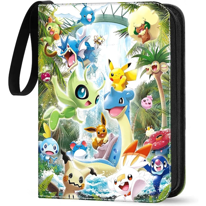 Pokémon kártya album, 4 rekesz, 400 férőhely, 50 oldal, 24x18x5cm, sokszínű, kopásálló, vízálló