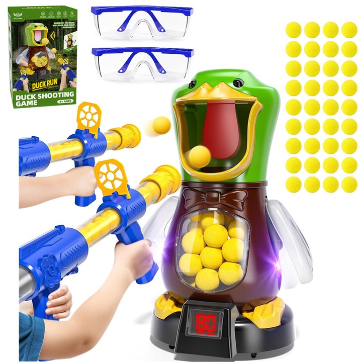 Joc tragere la tinta Impusca Rata, EZGETOP®, 2 pistoale, 24 mingi de spuma, Multicolor, 4 ani+