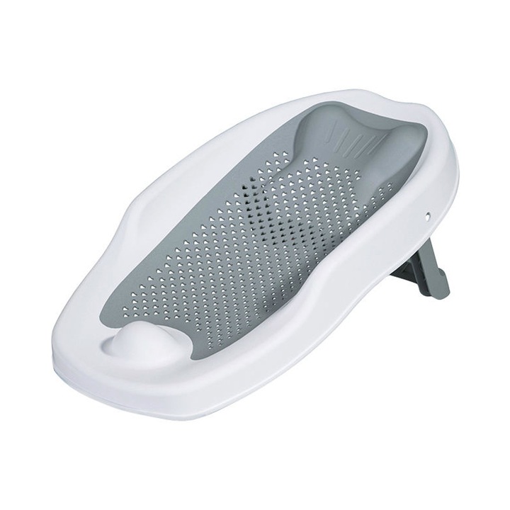 Сгъваема подложка за къпане на бебета, Axroad Mall, С противоплъзгаща основа и облегалка, Преносима, мек материал със система за оттичане на водата, Удобна облегалка, Ергономичен дизайн, 54*31*20 см, Пластмаса, Сив