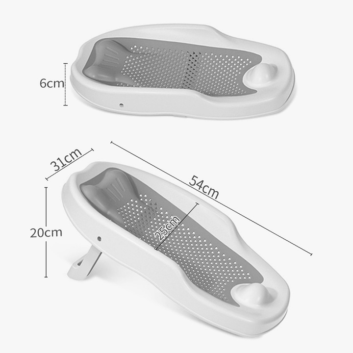Сгъваема подложка за къпане на бебета, Axroad Mall, С противоплъзгаща основа и облегалка, Преносима, мек материал със система за оттичане на водата, Удобна облегалка, Ергономичен дизайн, 54*31*20 см, Пластмаса, Сив