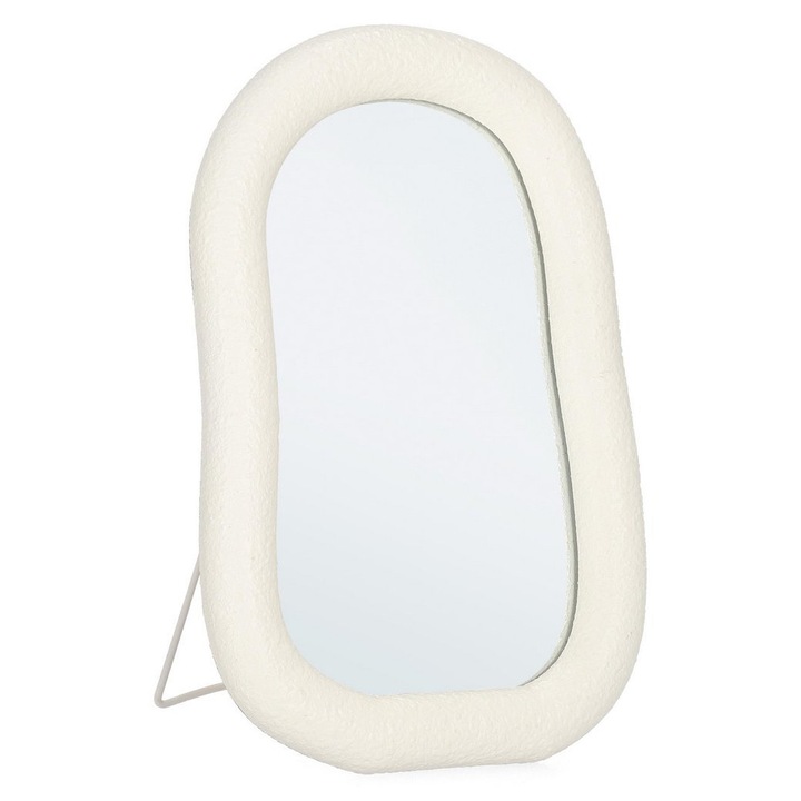 Asztali tükör, fehér üvegkeret, krémszínű, 20x3x30 cm