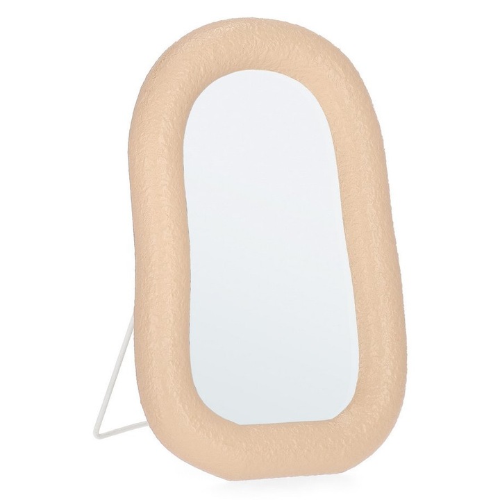 Asztali tükör, natúr üvegkeret, krémszínű, 17x3x26m