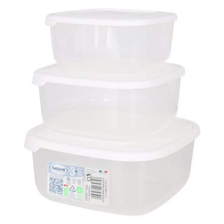 Комплект 3 полипропиленови кутии за съхранение, 0.5/1.5/2.5 литра - Бял капак