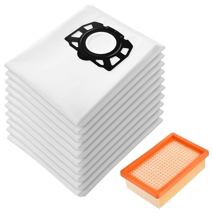 Set filtru Hepa si 10 saci textili premium, pentru aspiratoare Karcher seria, WD4 WD5 WD6 KWD6 SE5 SE 5.100 SE 6.100