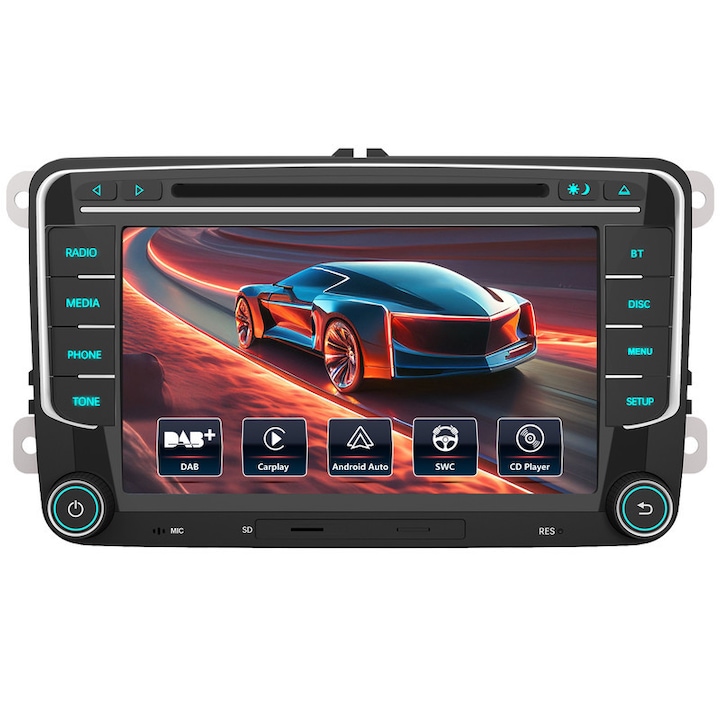 Car Radio 2DIN cu DAB+, CarPlay, Android Auto, Bluetooth si CD pentru VW Golf 5/6, Skoda, Seat, Ecran Tactil 7 Inch