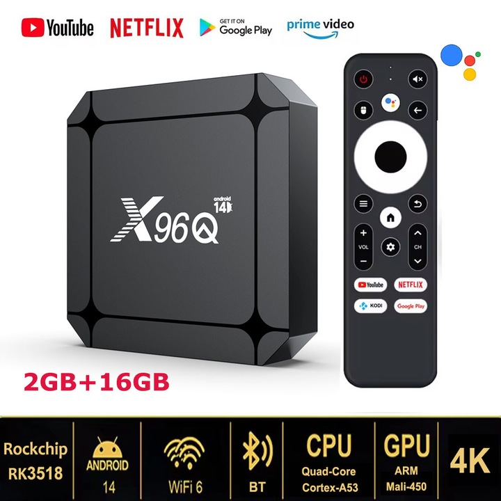 Smart TV Box Android 14 TV BOX X96Q RK3518 четириядрен TV Box поддържа 4K WIFI6 медиен плейър Android TV Box Set Top Box 2GB 16GB