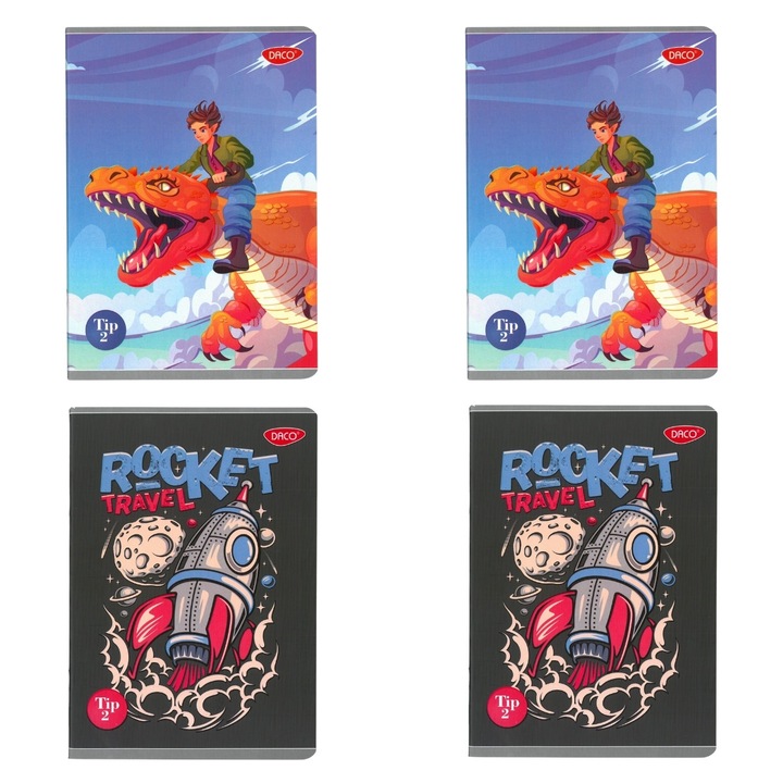 Set 4 x Caiet Daco A5, Tip II, 36 file, 100 g/mp, Baieti, Albastru/Negru