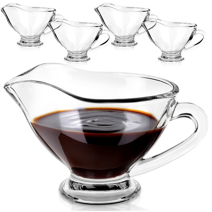 Set 5 Sosete Din Sticla, Vilde, 15x7x9 cm, Sticla, Maner Confortabil Si Cioc, Design Clasic, Pot Fi Spalate In Masina De Spalat Vase, Transparent