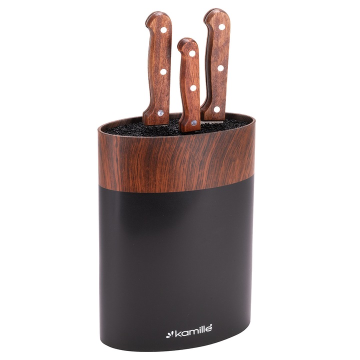 Kamille Univerzális Kés- és Eszköztartó, Ovális tartó rugalmas belsővel, 22 cm, fekete