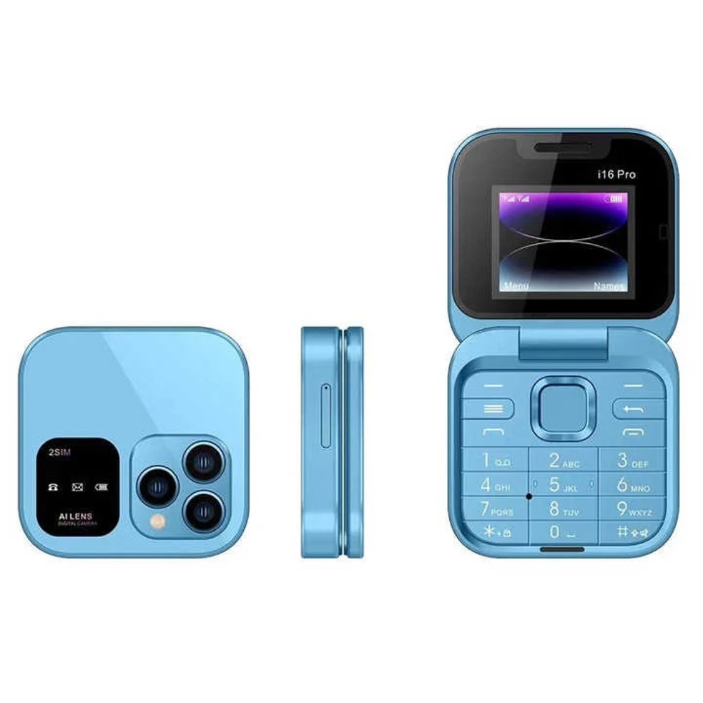 Telefon mobil Blasko, ecran dublu, butoane mari, lanterna, camera, albastru