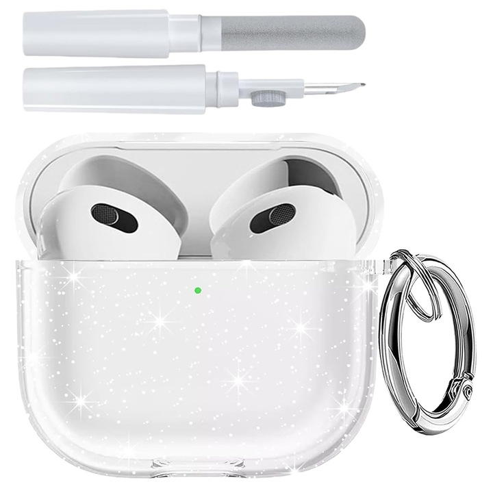 Husa pentru Apple AirPods 3 (2022), husa din silicon cu kit de curatare si breloc