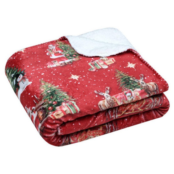 Patura de Craciun cu mielul NOEL, 130 x 160 cm