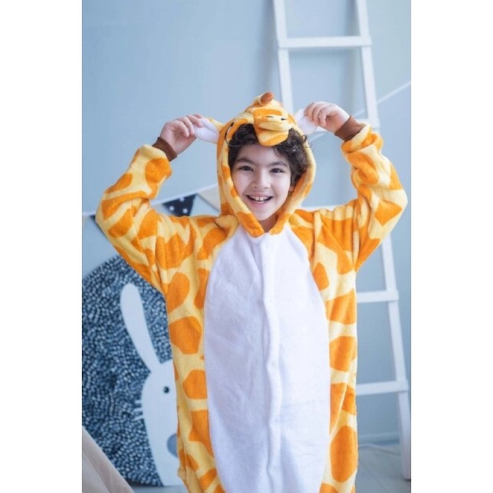Pijama salopeta pentru copii, KIGURUMI, model Girafa, galbena, Onesie
