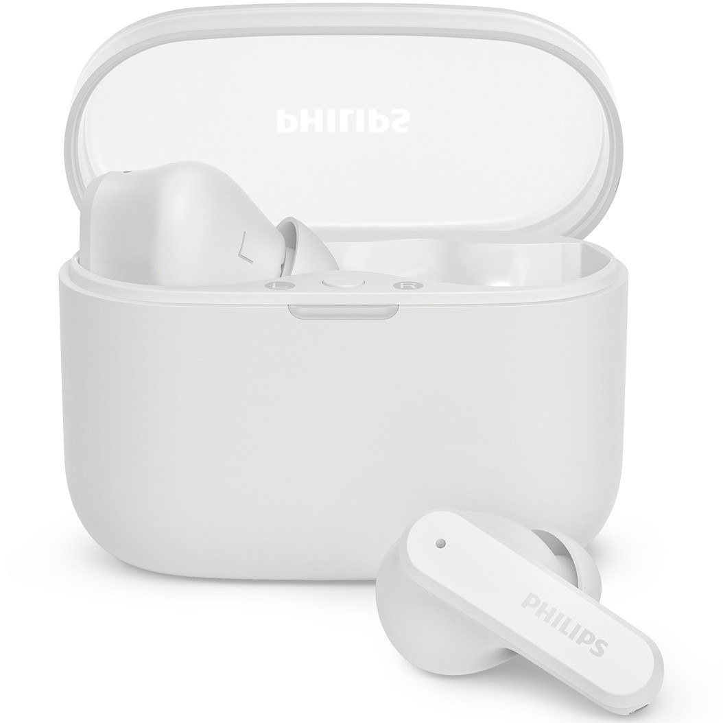 Casti In-Ear PHILIPS TAT2000WT/00, True Wireless, Bluetooth, Multipoint, Autonomie 32 ore, IPX4, Alb