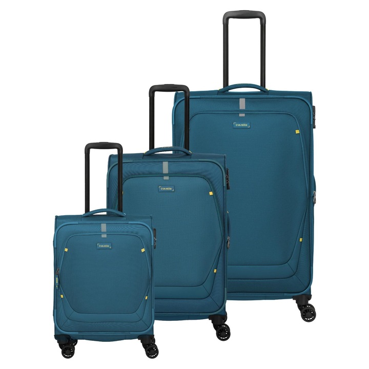 Set de trolere Travelite Umbria S, M, L, petrol, poliester, 4 roți duble, maner telescopic