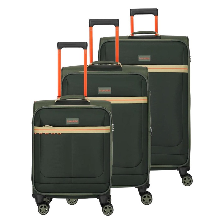 Set trolere Travelite Color Craze, S, M, L, oliv, 4 roți duble, sistem de blocare TSA