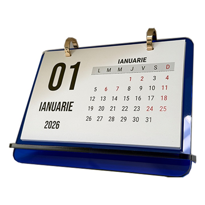Calendar birou AC 12 coli, 1 luna/coala, 145x193 mm, Albastru