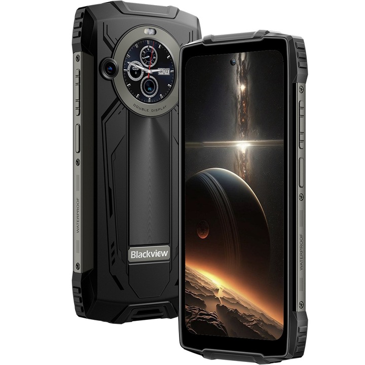 Blackview BV8200 mobiltelefon, 4G, Dual SIM, Dupla kijelző, 6,5 hüvelykes 2.4K 120Hz + 1,3 hüvelykes, 36 GB RAM (12 GB + 24 GB külső), 256 GB, Octa-Core, 50MP+13MP / 32MP kamera, NFC, IP68/69K, Android 14, Fekete