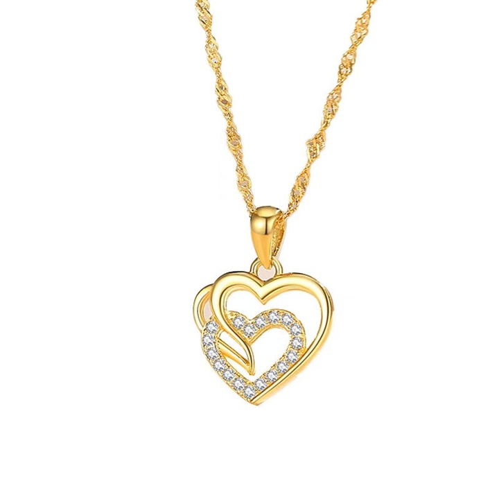 Colier Dama din Argint 925 cu Pandantiv Inima, Lant Elegant + Cutie Cadou Trandafir, Bijuterii pentru Femei, Cadou Romantic, auriu