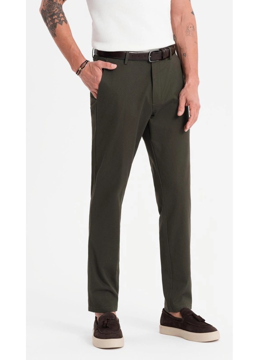 Pantaloni chino REGULAR FIT cu textura delicata OMBRE OM-PACP-0184, Verde inchis