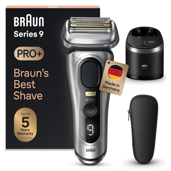 Braun Series 9 Pro+ elektromos borotva, 5 elemes, hosszúszőr-vágó, ezüst