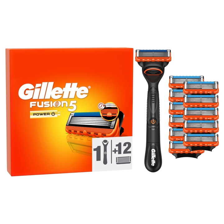 Gillette Fusion5 Power elektromos borotva, 1 készülék, 12 pótpenge, fehér