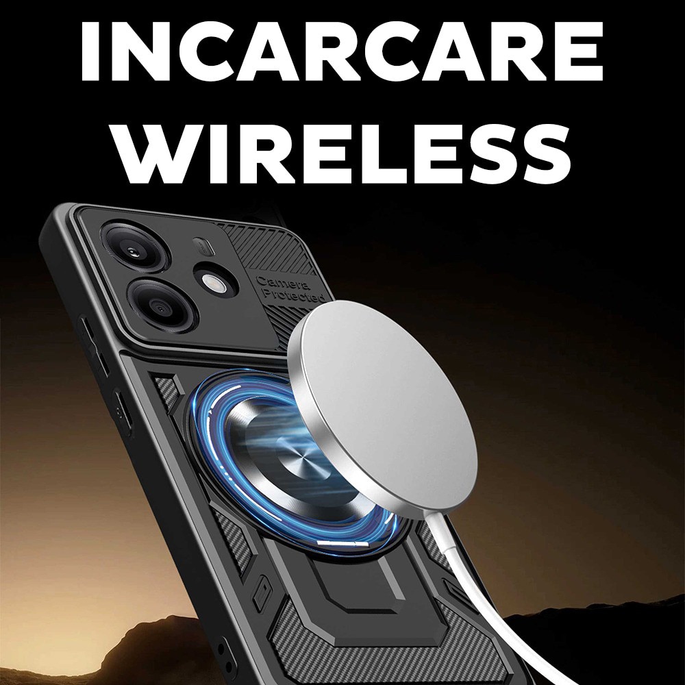 Husa pentru Xiaomi 15T Pro DaDen® RuggedCam MagSafe, Antisoc, Incarcare wireless, Inel rotativ, Negru