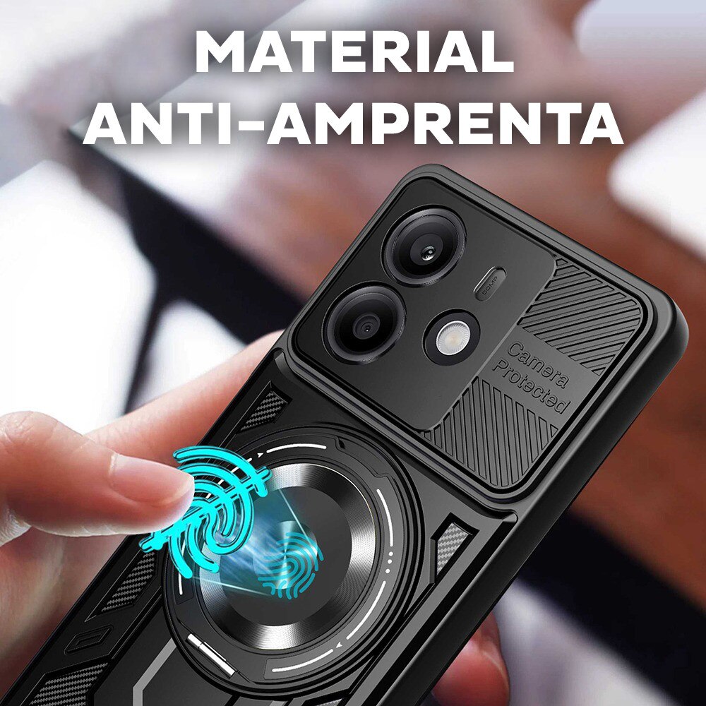 Husa pentru Xiaomi 15T Pro DaDen® RuggedCam MagSafe, Antisoc, Incarcare wireless, Inel rotativ, Negru