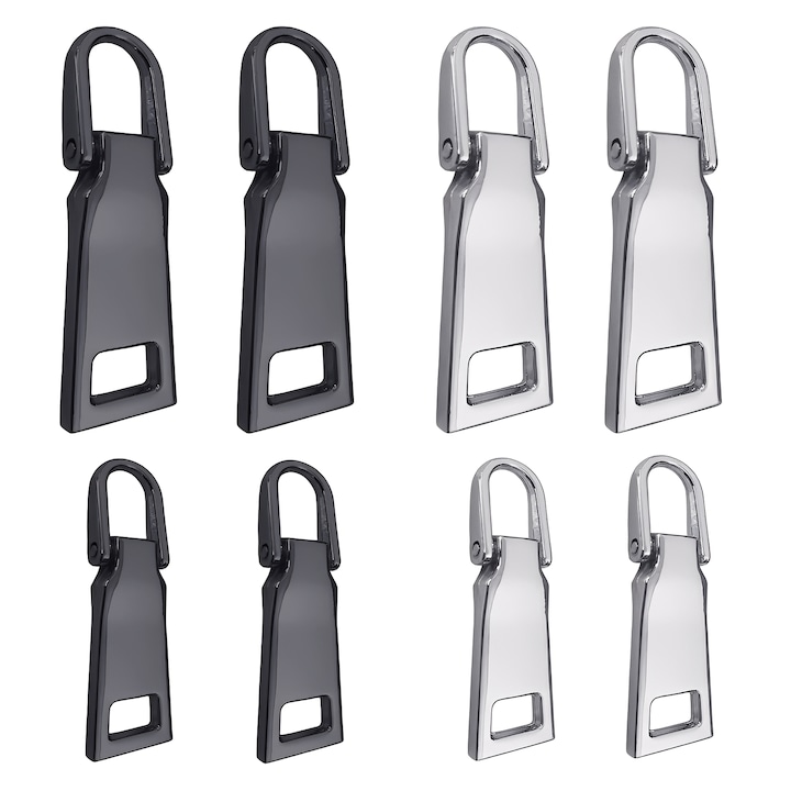 Set 8 accesorii fermoar TREXORA, aliaj, argintiu gunmetal, 1x2.9x1cm 1.3x3.8x1.2cm