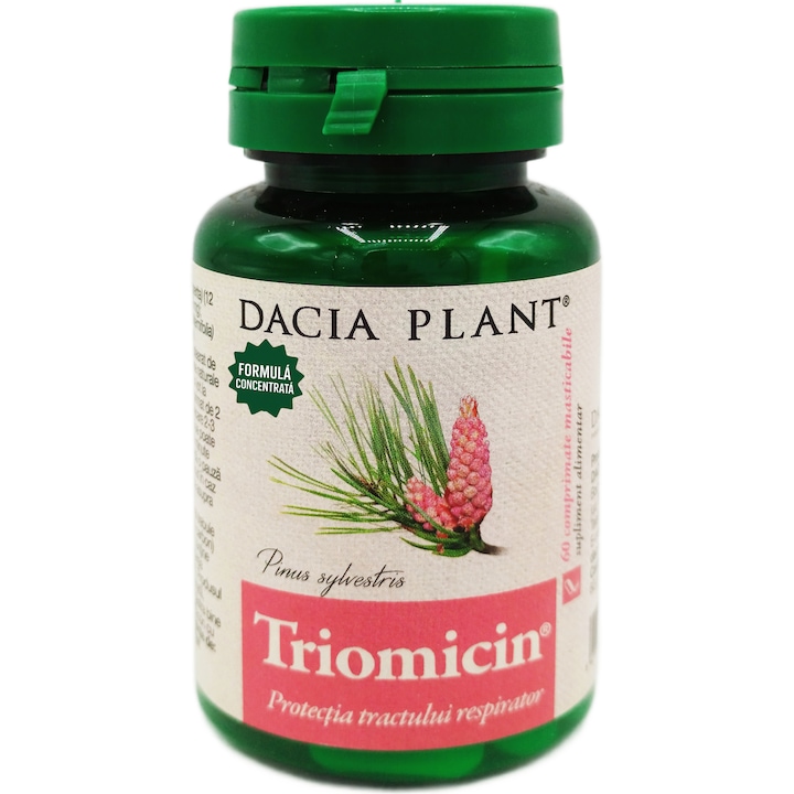 Triomicin, formula forte cu 5uleiuri esentiale, efect antibacterian, antiviral si calmant pentru gat, 60cp, Laboratoarele Dacia Plant