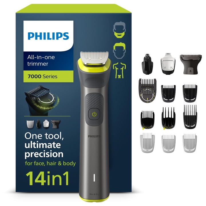 Philips Multigroom Series 7000, Többfunkciós Hajvágó, 14 Az 1-ben Szakáll- és Hajvágó Készülék Arcra, Fejre és Testre – Egyetlen Eszköz 21 Hosszbeállítással (0,5–16 mm) (Mg7930/15 Modell)